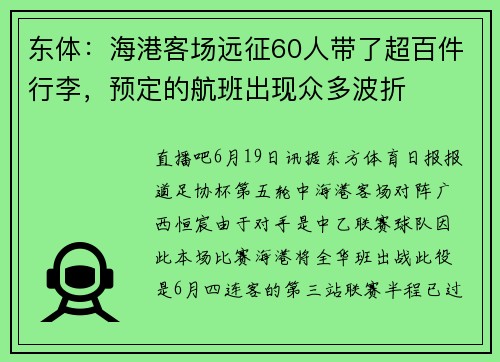 东体：海港客场远征60人带了超百件行李，预定的航班出现众多波折